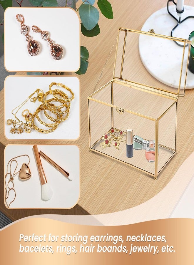 AMGSH Large Capacity Golden Vintage Glass Keepsake Box | Wedding Card Box Glass Jwelry Lidded Box Decorative Box for Display,Clear Rectangle Box Rings Bracelet Earring Organizer (10 x 5.7 x 7.8inch) - Image 4